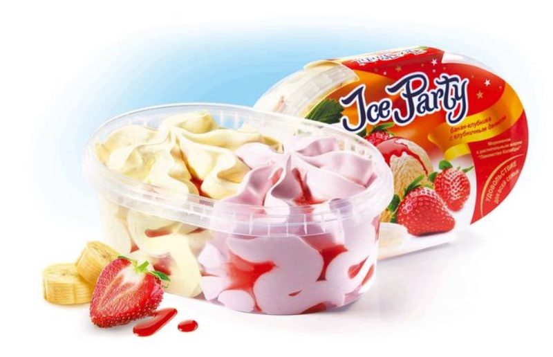 КО Лоток ICE PARTY Банан-Клубника пломбир 450гр*4 (4) — оптом