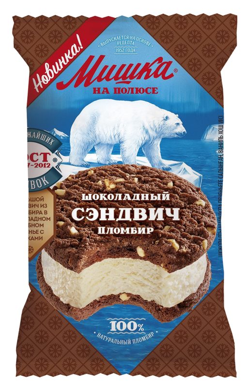 МП Сэндвич МИШКА Пломбир в шокол печенье 85гр*22 — оптом